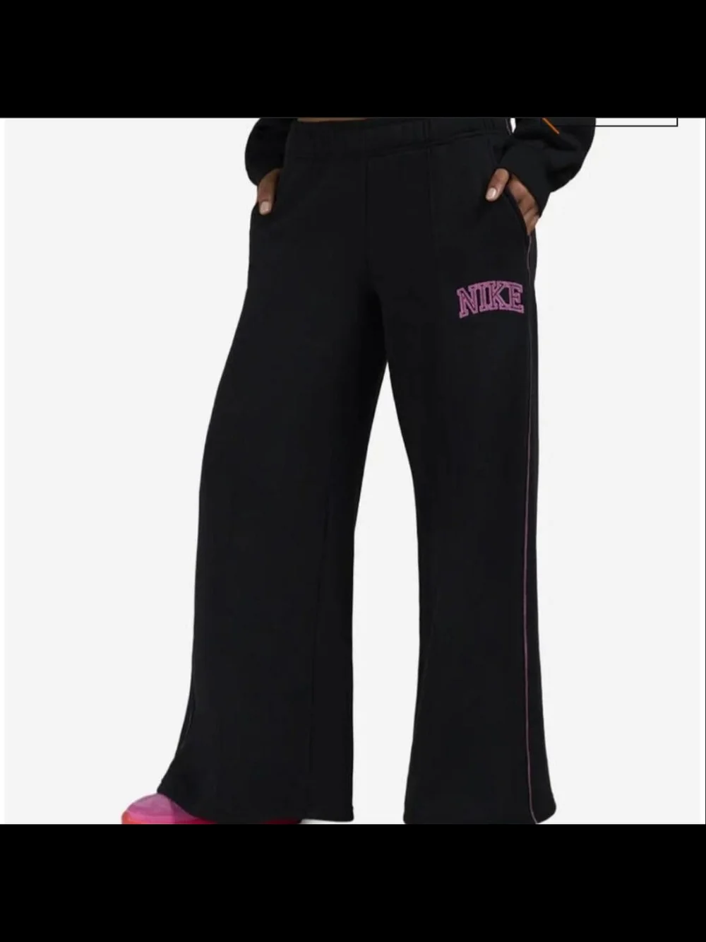 Nike Black Wide-Leg Sweatpants with Pink Logo & Side Trim